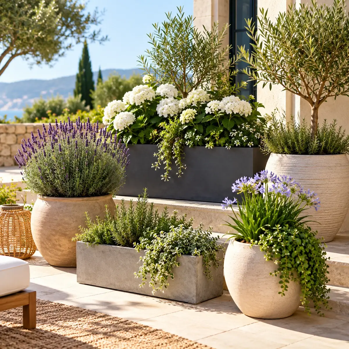 Floreiras e vasos decorativos com plantas